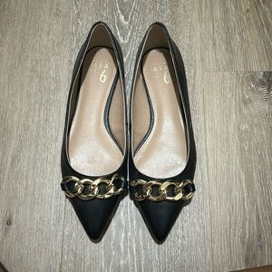 Black flats with gold buckle worn 1x
